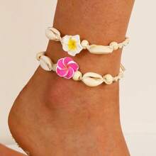 1 pièce Bracelet de cheville crocheté fleur de coquillage bohème naturel, bracelet de cheville tressé marguerite pour les vacances à la plage. Bijou idéal pour les femmes à porter au quotidien.