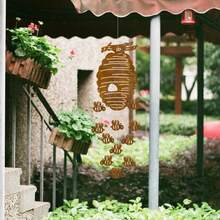 Beehive Wind Chimes, Metal Outdoor Garden Decoration, Honeycomb Design And Soothing Sound, Country Wind Chimes, Suitable For Terraces, Courtyards, Men's Gifts, No Batteries, 11 Pieces Of Bee Decoration. - Rust Brown - View 2