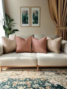 4 buah Sarung Bantal Dekoratif, Pola Geometris, 100% Serat Poliester Hypoallergenic, Bahan Linen Klasik, Resleting Tersembunyi, Dapat Dicuci dengan Mesin, Desain Garis Modern Minimalis, Penutup Resleting, Sarung Bantal Dekorasi Rumah untuk Sofa, Ruang Tamu, Kamar Tidur, Tanpa Isian Bantal - Berwarna merah muda - View 3