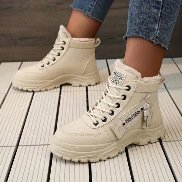 The First Choice For Lazy People To Keep Warm! Solid Color Non-Slip Boots, Walking In The Snow As Steady As Mount Tai, Commuting And Warm, Women's Sports Outdoor Shoes, Hiking Shoes/Boots, Women's Shoes