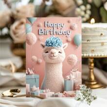 1pc/2pcs Alpaca Fantasy Themed Birthday Greeting Card, Blessing Card, (With Envelope) High Quality Paper, Creative Alpaca Design, Suitable For Friends Party Family Gathering, Birthday Card For Family Members Classmates Friends. School Supplies,Back To School