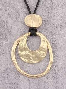 1pc Fashion Oval Hollow Alloy Pendant Necklace, Unisex, Black Wax Cord Simple Hip-Hop Necklace, Suitable As Gift For Boyfriend Or Girlfriend
