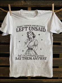 Front Vintage Housewife Pattern Print Round Collar Short Sleeve T-Shirt Top Comfortable Breathable Fabric Leisure Sports Style Men 100% Cotton Street Wear T-Shirt (Choose A Larger Size To Get A Loose Effect) - White - View 1