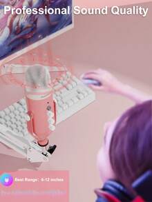 Haomuren Gaming Microphone Kit For Phone/PC/Laptop,Podcast Condenser USB Mic With Boom Arm, Cardioid Microphone With Mute Button,Echo Volume Gain Knob,Adjust Monitor For Living Streaming, Recording, Podcasting, No Lightning Adapter - Pink - View 5