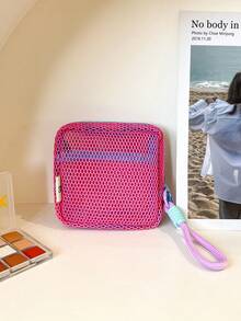 1pc Dopamine Mesh Tofu Cosmetic Bag Coin Purse Lanyard Needs To Be Ordered Separately, Randomly Sent, Portable Breathable Cosmetic Lipstick Storage Bag, Makeup Bag, Portable Travel Bag, Coin Purse, Lipstick Bag, A Small Holiday Gift For Girls, Highly Attractive Storage - Multicolor - View 19