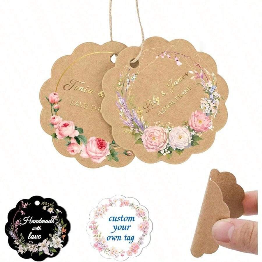 Custom Gift Tags Personalized Tags For Favors Customized Gifts Wrapping Labels Wedding Items Birthday Party Favors Crafts Tag Thick Kraft Paper Hang Tags With String Flower Shape - FlowerShape - View 1