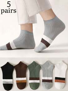 5 Paar Herren einfache gestreifte Farbblock Kurzsocken, Lässig bequeme modische vielseitig geeignet für den täglichen Gebrauch