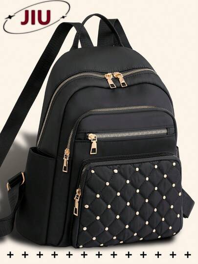 Anti-Theft Rivet Nylon Backpack, Women's Wallet, Multifunctional Fashion Everyday Bag, Multi-Pocket Lightweight Travel Bag, Large Capacity Minimalist Backpack, Convenient Backpack, Suitable For Students, Nurses, Teachers, Business Professionals, Travel, Commuting, Shopping, Office, Dating, Hiking, Training, Work, Birthday Gift, Holiday Gift, Backpack ,University Bag , Back To School