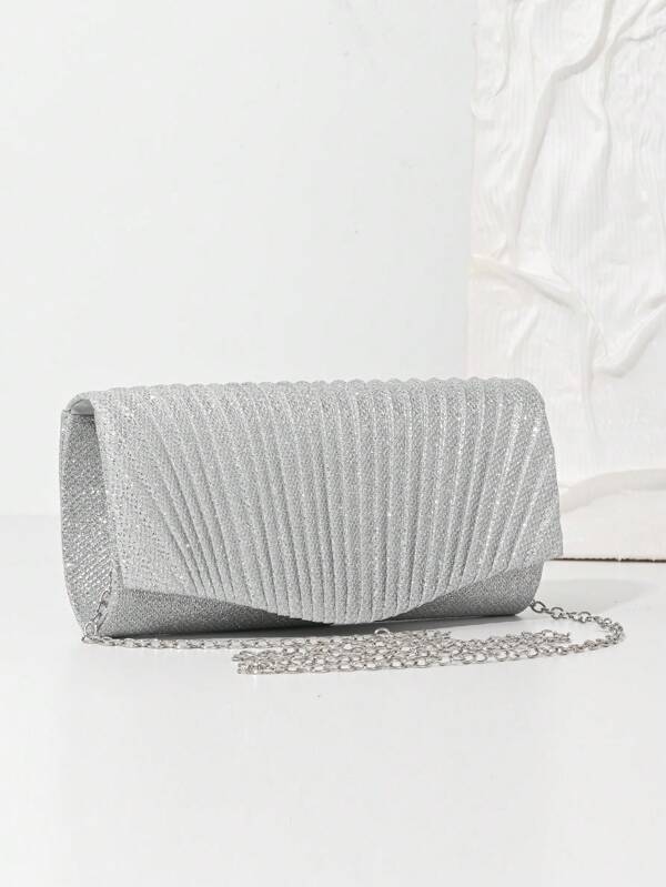 Silver Sequin Pleated Evening Clutch Bag - The Perfect Accessory For An Elegant Night Out, Helping You Stand Out At Parties