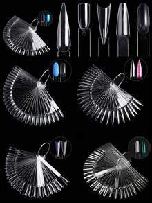 50 de autocolante pentru exersarea unghiilor, bețișoare transparente pentru cartela de culoare a unghiilor cu inele, autocolante pentru unghii în formă de evantai, bețișoare pentru mostre de unghii false, afișaj culori unghii, placă transparentă, pentru prezentarea modelelor de unghii - Multicolor - Vizualizare 2