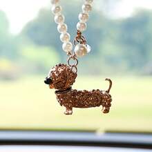 New Dachshund Dog Car Interior Hanging Ornament Car Rearview Mirror Decoration Hanging Decoration With Rhinestones Small Dog Car Hanging Accessory - rượu sâm panh - Xem 5