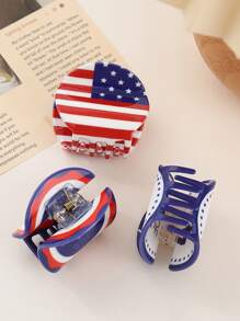 2pcs/Set American Flag Hairpins, Creative Acrylic Hair Claw, Colorful Flag & Letter Pattern Small Hair Clips, Random Color