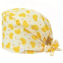 1 pieza Gorra ajustable de mujer con patrón de corazón y floral, talla única, absorbe el sudor con banda elástica, adecuada para salón de belleza, veterinaria, médico, enfermera, trabajador de saneamiento