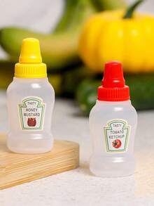 1/4 件迷你酱料瓶 - 便携式调味品挤压容器，用于盛放番茄酱、油、酱油和蜂蜜 - 塑料，非常适合办公室午餐，塑料便携式容器瓶办公室午餐盒野餐油酱蜂蜜沙拉酱香料瓶厨房用具公寓必需品返校，学校用品 - 彩色 - 查看 3