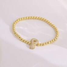 1pc, 18k Gold Plated A-Z Initial Bubble Bracelet Classic Fashion CZ Pave Charm Beads Stretch Design Gift