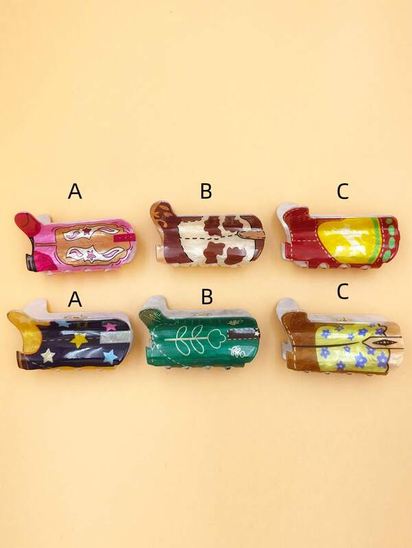 2pcs Women's Acrylic New Creative Cute Cowboy Boot Style Claw Hair Clips, Unique Western Cowboy Style Fashion Hairpin Fashion Hair Accessories Beauty Claw Clips Casual Hair Claw