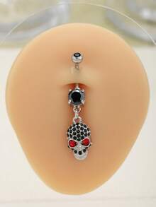 1 件哥特式恐怖黑色和红色骷髅图案肚脐穿孔，适合男士和女士，万圣节和恐怖主题派对装饰 - 彩色 - 查看 5