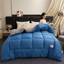 Ultra Soft & Skin-Friendly Milk Velvet Lamb Wool Blanket - Warm & Cozy Quilt For Autumn/Winter, Soft & Warm Comforter, Bedding Blanket, Super Soft & Comfortable, Suitable For Sofa, Bed, Office And Travel - Multipurpose All-Season Gift, Christmas, Valentine's Day, New Year - Blue+Gray - View 5