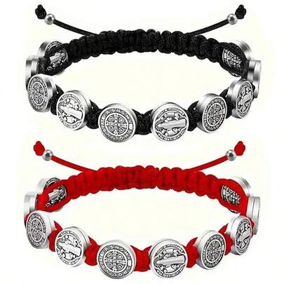 1 pièce Bracelet réglable tressé Saint Benoît vintage