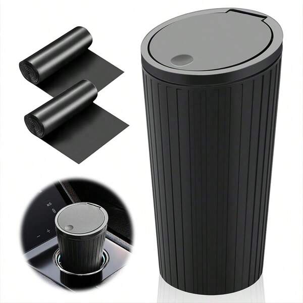 1Pc Auto Garbage Can With Lid, Small Car, Small, Car Trash Can Interior, Waterproof & Smell -Inhibiting, With 2 Rolls Of Garbage Bags, Practical Mini Trash Can For Cars, At Home, Office, Bedroo