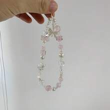 Y2K Style Glass Flower Bead Phone Charm - Suitable For Women And Girls Acrylic Knot Lanyard Keychain, Perfect For AirPods Cases, Camera And Bag Accessories, Phone Straps, Pendants, Camera Accessories, SANSANGO - Dây đeo điện thoại hình hoa nơ tráng men màu hồng - Xem 3