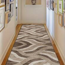 1pc Luxurious Crystal Velvet Corridor Mat - 850g/M² Heavyweight Machine-Washable Mat With Rubber Backing, Creative Wave Art Design For Living Room, Hallway, Laundry Room - Multiple Sizes Available