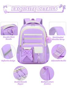 3PCS Girls School Backpack Set With Bowknot, Lunch Box Bag & Pencil Case, Lightweight Multi-Pocket Student Bookbag, Fits 15.6 Inch Laptop, Travel Backpack, Back To School Essential, Ideal Birthday Gift 