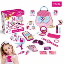 1 Set de juguetes de maquillaje de juego de roles para niños, regalo de cosméticos de princesa con accesorios para niñas