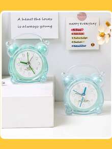 RUISUNG 1 件小巧可爱的卡通水晶闹钟带夜灯，静音运行，电池供电（不含电池），适用于床边、书桌、卧室、书房、客厅、办公室，简约卡通风格，家居装饰台钟，学生、万圣节和圣诞节的理想礼物 - 彩色 - 查看 8