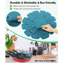 Pan And Pot Protectors, Larger & Thicker With Stars, Set Of 6 In 3 Different Sizes, For Stacking And Protecting Cookware