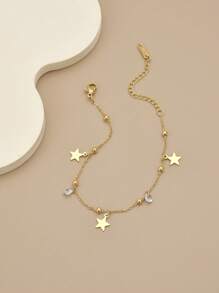 1 peça Pulseira feminina de aço inoxidável com zircônia cúbica incrustada e estrela pendurada