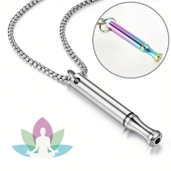 1pc Stainless Steel Meditation Breathing Necklace With Rainbow Purple Pink Tip - Men's Stress Relief Spiritual Jewelry, Calm Mind Gift, Durable Spiritual Clear Accessory, Streamlined Chain Design, Polished Finish