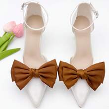 2pcs Set Minimalist Big Bow Shoe Clips, Detachable Shoe Buckle Decor, Bridal Wedding Party High Heel Shoe Clips