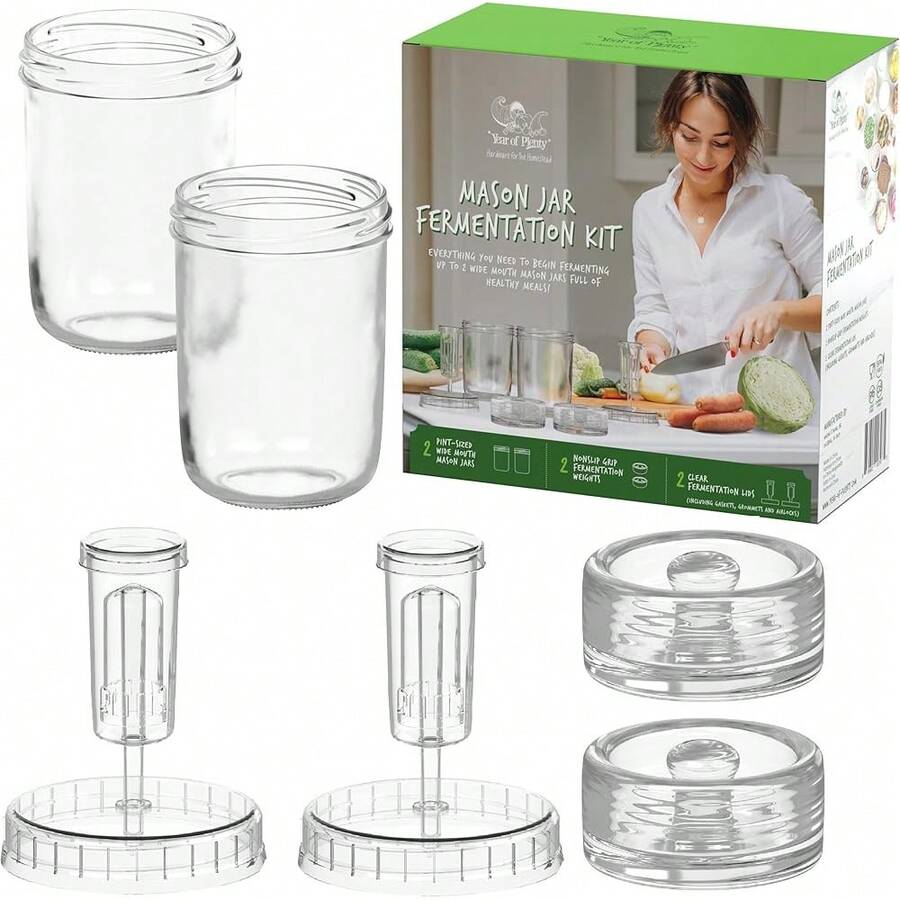 New Ferment Kit - 2 Fermenting Mason Jars, 2 Fermentation Weights & 2 Fermenting Lids - Bildfarbe - View 1