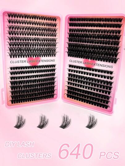640 قطعة من الرموش الفردية الطبيعية السوداء والناعمة والمريحة ذات الشكل الفاخر والخفيف للمبتدئين، لتمديد الرموش DIY في المنزل، من 8-16ملم تُضخم العين، مناسبة للخروجات اليومية والسفر والتصوير ومناسبات والحفلات والمكياج