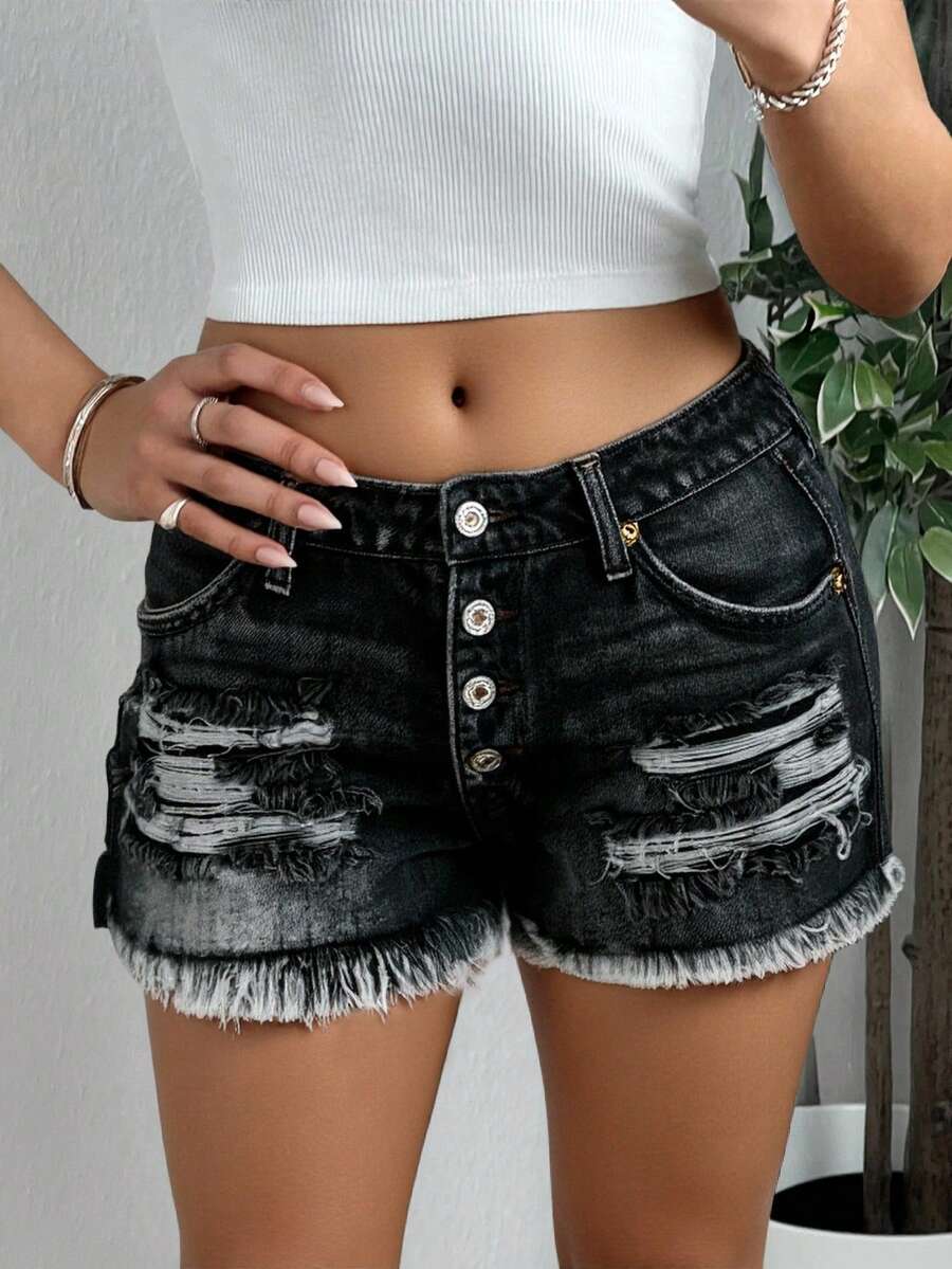 Shorts de Mezclilla Jeans Corto de Mujer  Casual - Negro - Ver 1