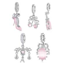 WOSTU 1 pieza Colgante lindo de lazo de plata de ley 925, colgante de tacones altos de cerezo rosa, colgante adorable para mujer, apto para collar, pulsera, joyería de moda, regalo