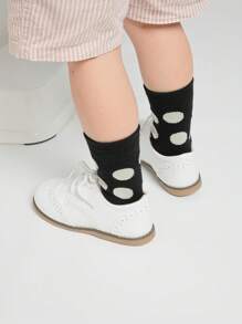 Retro British Style Children Oxford Shoes, White Back To School Flat Lace-Up Brogue Dress Shoes For Boys