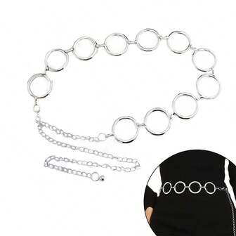1pc Women's Fashion Minimalist Design Hollow Circle Metal Texture Belt, Suitable For Beach, Party, Street, Photo Shoot, Fits Waist Size S/XXL Summer, School Fall, Autumn, Halloween