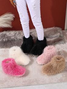 2025 New Fluffy Faux Thermal Lined Ankle Boots, Fashion Slip-On Furry Warm Anti-Slip Boots - Baby Pink - View 7