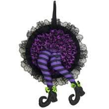 1 pièce Couronne d'Halloween de 40*26cm comme du tissu, décoration de couronne de porte d'entrée pour Halloween, pour porte, porche, fenêtre, décoration de fête intérieure - Orange/Violet