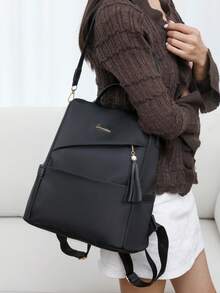 Women's Anti-Theft Tassel Nylon Backpack, Multifunctional Fashion Daily Bag, Multi-Pocket Lightweight Travel Bag, Large Capacity Minimalist Bookbag, Convenient Backpack Suitable For Students, Nurses, Teachers, Business Professionals, Travel, Commuting, Shopping, Office, Dating, Hiking, Training, Work, Birthday Gift, Holiday Gift - Multicolor - View 9