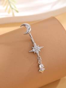 1 件不锈钢月亮和八角星肚脐环吊坠，性感肚脐穿孔首饰，适合日常佩戴 - 銀色 - 查看 11