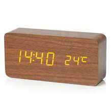 Wooden Digital Alarm Clock, LED Alarm Clock With Temperature Desk Clocks For Office,Bedside Clock
