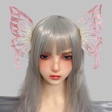Horquilla gótica con alas de para Cosplay, tocado de demonio, cuernos Harajuku, pinza para el pelo de plumas bordadas, accesorios de Anime - Rosa - Ver 20