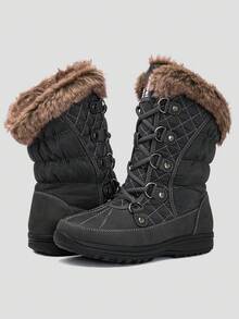 GLOBALWIN Women's Snow Boots Mid Calf Warm Winter Fashion Boots Comfortable Lace-UpWaterproof Boots Insulated Non-Slip Outdoor Shoes For Women - 1817-2GREY - 查看 3