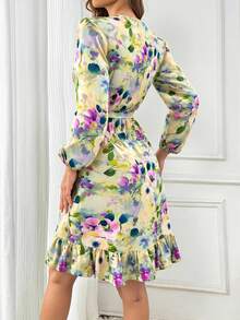 Vestido de Mujer Casual de Verano con Estampado Floral Mini y Mangas de Murciélago para Vacaciones - Amarillo - Ver 2