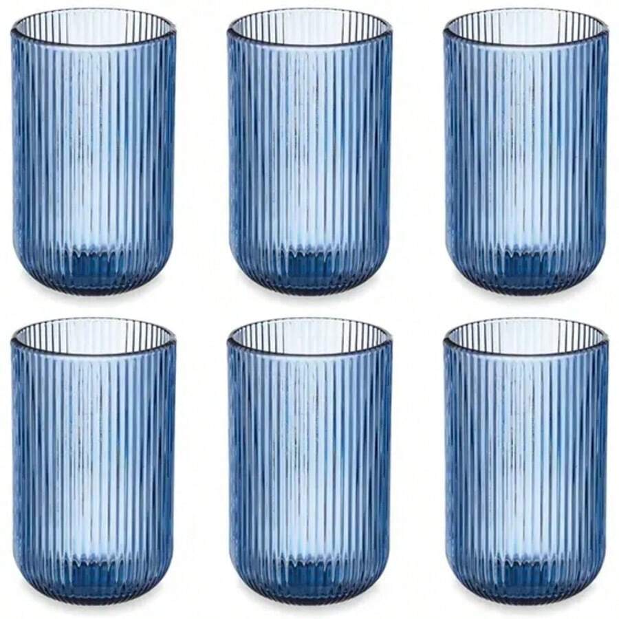 Versailles Grafiato Glass Cup Set 460ml 6 Pieces Drink Juices Water - KE HOME - 寶石藍 - 查看 1
