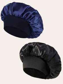 1/2pcs Silk Bonnet For Sleeping, Satin Hair Bonnets, Soft Elastic Band Silk Sleep Cap, Silk Hair Wrap For Curly Hair, Hair Bonnets For Women Sleeping,Silk Hair Wrap,Elastic Wide Band Silk Sleep Cap,Soft And Breathable, Ideal For Overnight Curls Preservation, All-Season Shower Caps, Comfortable For Chemotherapy Patients (Black/Powder) Shower Towels For Beauty Salon, Hotel Sports,Home Essentials, Towel, Skin Care - Pink - View 6