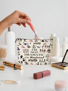 1 Pieza Bolsa de maquillaje para teatro musical - 'No soy dramática, soy teatral' Estuche cosmético con cremallera - Regalo para fans del teatro - Gris - Ver 4
